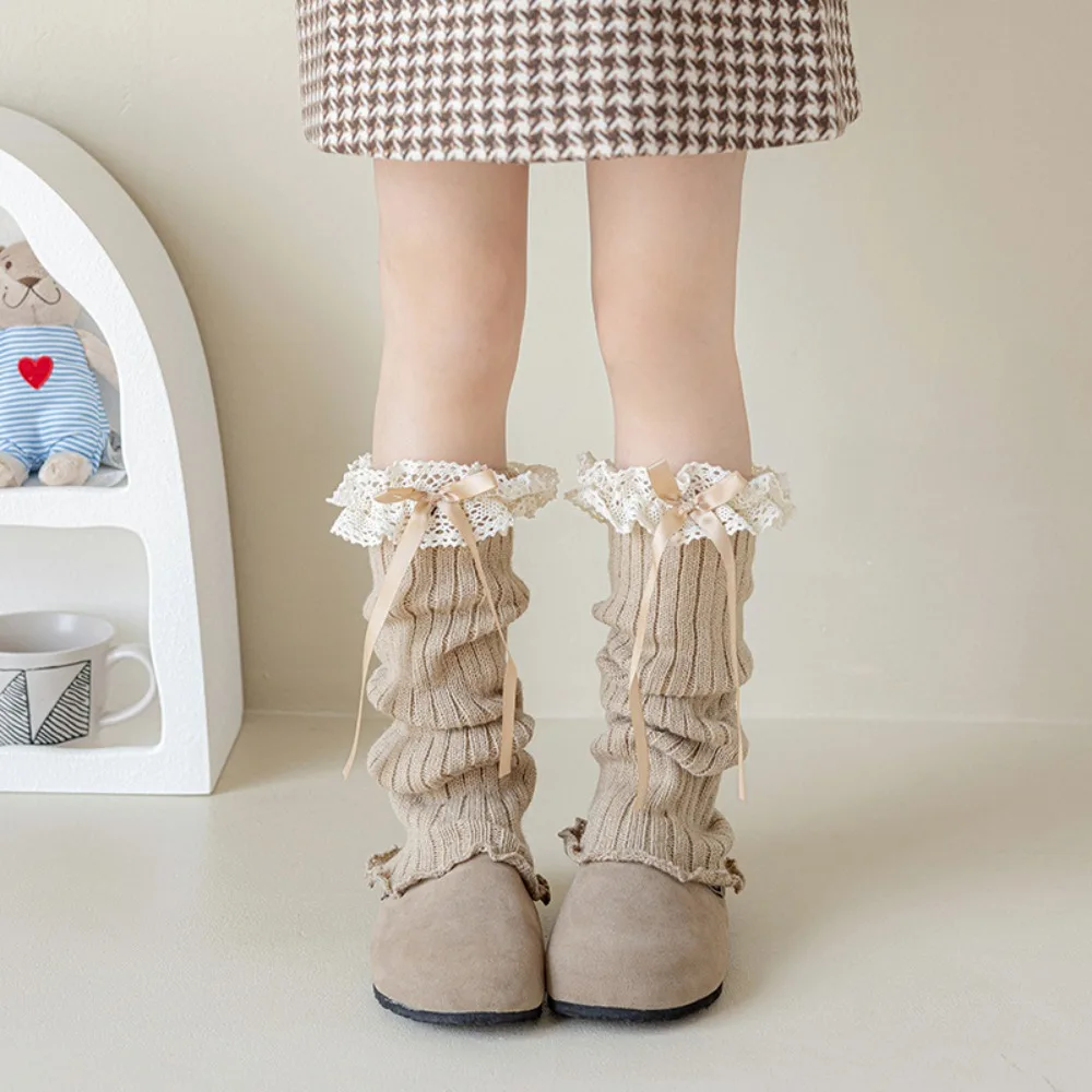 

Casual Harajuku Bow Ribbon Leg Warmers Long Stockings Solid Color Knitted Foot Cover Kawaii Sweet Children's Foot Warmer Girls