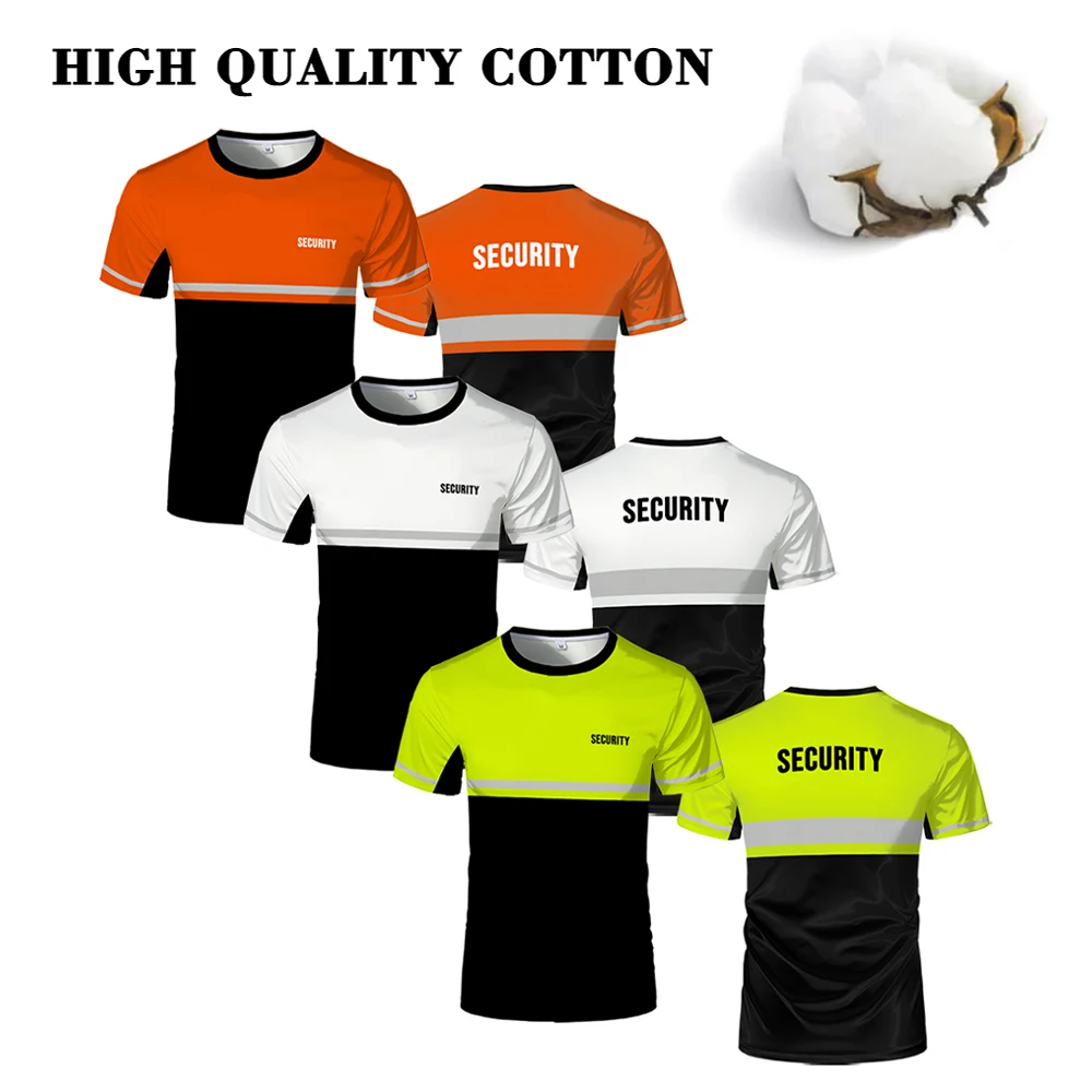 

2025 New Security T-shirt Simple Striped 3D Printed O-neck Bodyguard Uniform Summer High Quality 100% Cotton Short Sleeve Tops