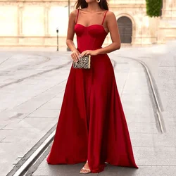 Elegant Dresses for Women 2023 Summer Sexy Sleeveless Wedding Guest Strap Waist Lace Up Long A Line Evening Party Slim Dress New