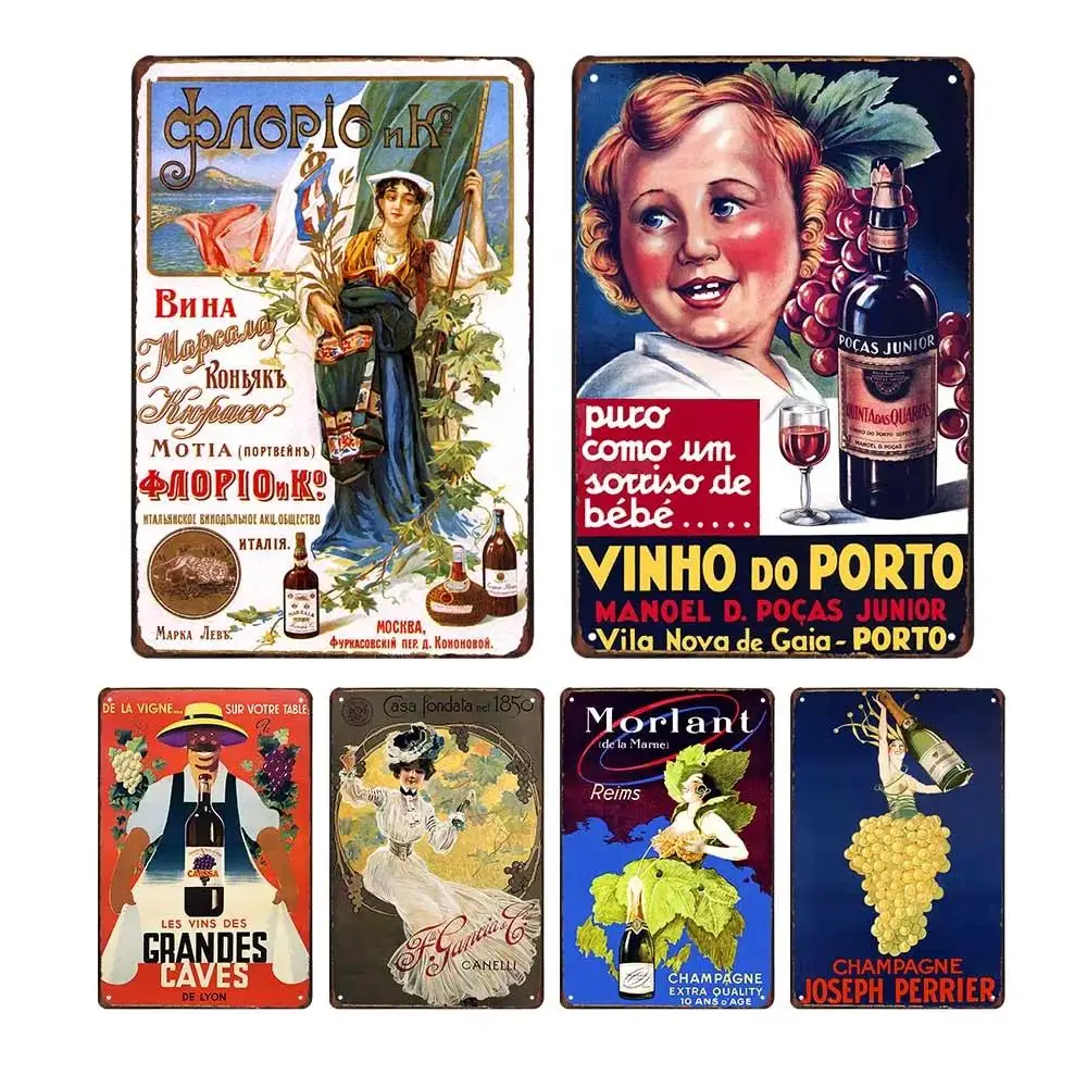 Placa artística de pared de hojalata de vino de uva Vintage, letrero de Metal xcm para Bar, Pub, Club, cafetería, decoración con temática de alcohol para decoración de pared del hogar