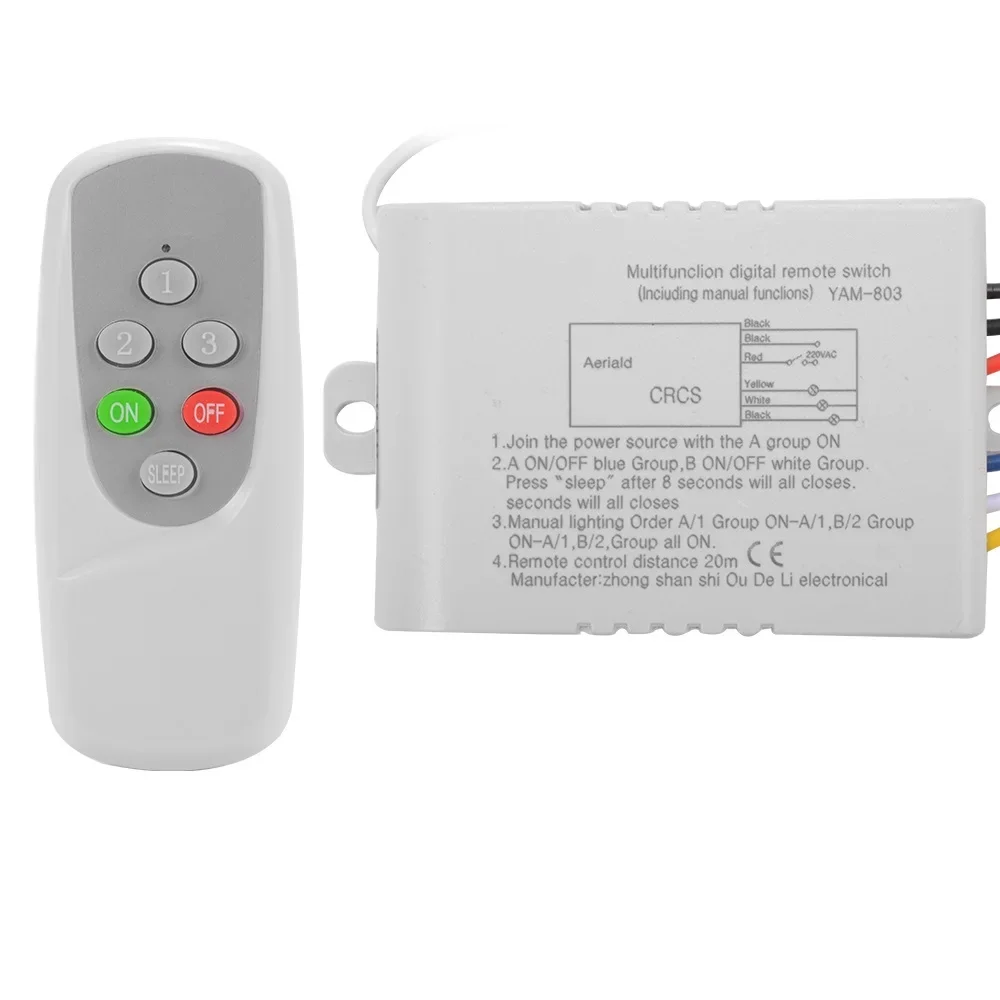 Allsome 3 Way Port ON/OFF Wireless Digital RF Remote Control Switch Receiver Transmitter For Light Lamp 220V HT034+