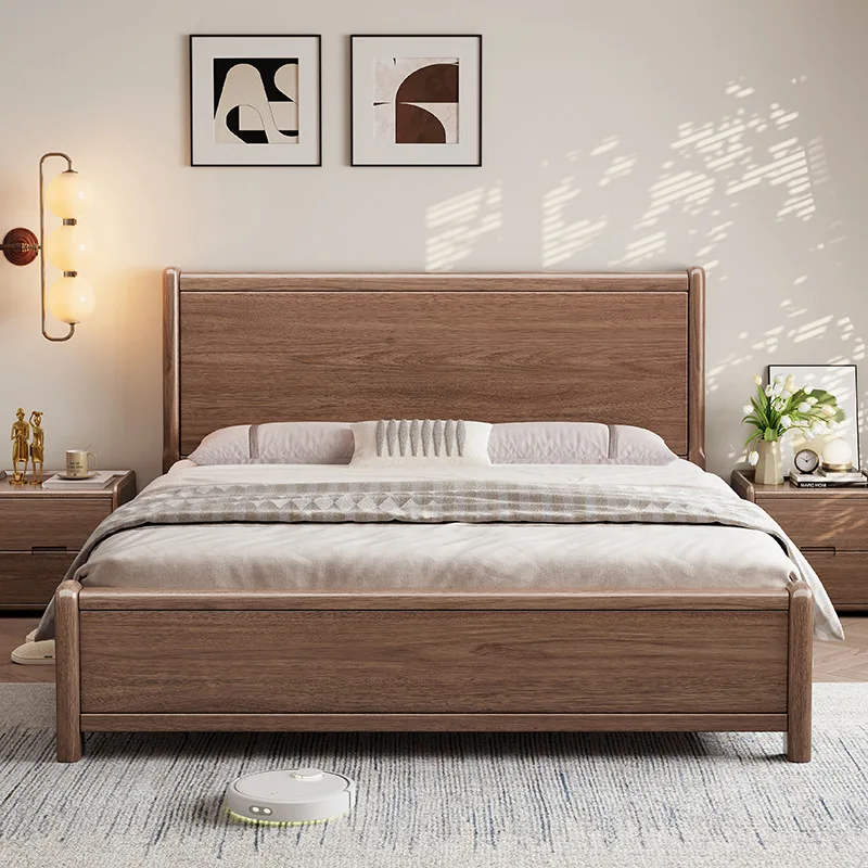 All solid wood 1.8 meters double bed modern simple 1.5M single bed home master bedroom walnut dovetail solid wood bed