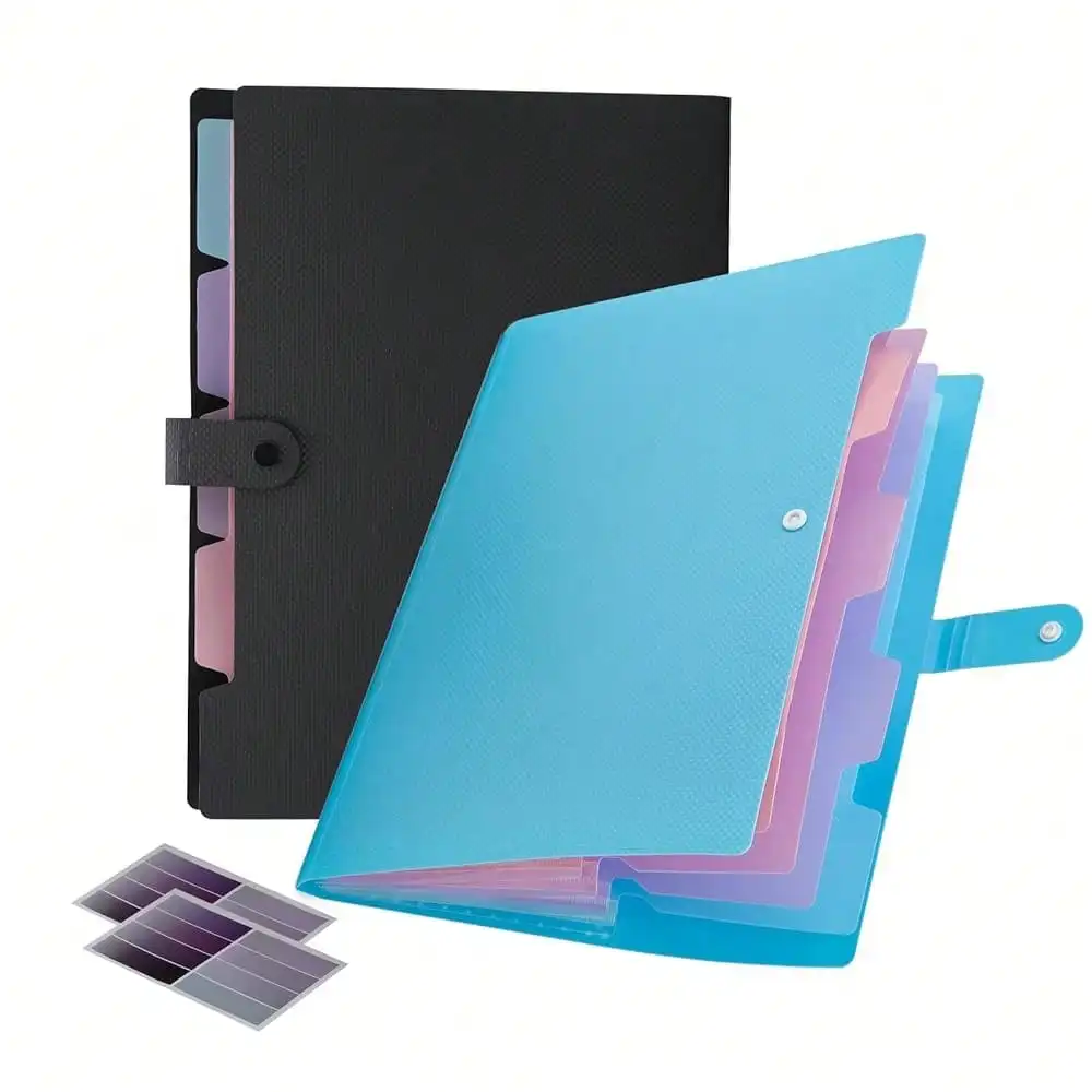 

Colorful Expanding File Folder, 5 Pockets Folder With Colored Labels Portable Weave Pattern Accordion File Folder A4 Letter Size Project Organizer Document Folder For Office Schoolsss (Black+Pink)