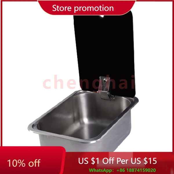 SUS304 Stainless steel sink with glass lid foldable faucet waste drainer for RV motorhome caravan campervan kitchen GR-566B