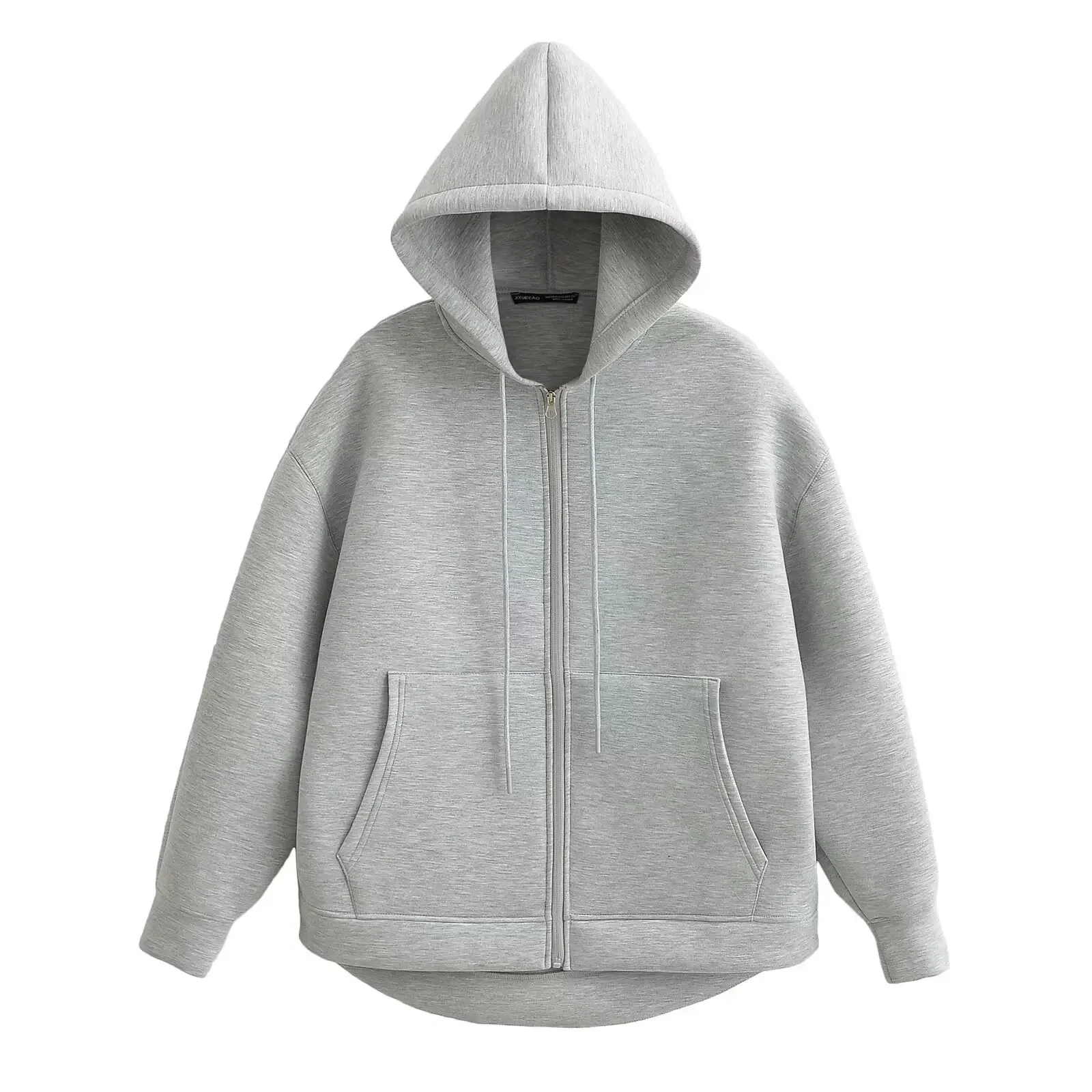 2025 mode Herbst Frauen Grau Jacke Mit Kapuze Langarm Große Tasche Zipper Jacke Mantel Frau Lose Beiläufige Oberbekleidung Mantel Tops