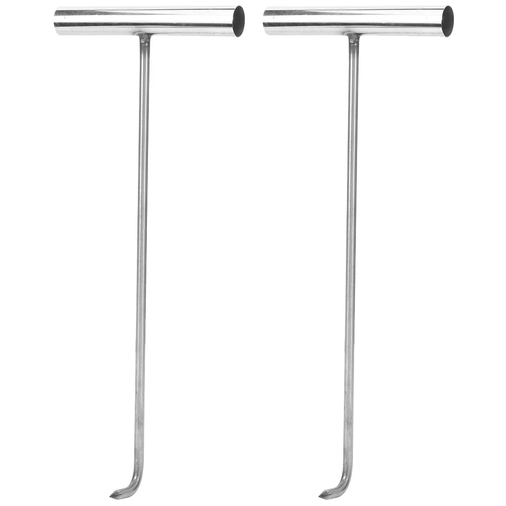 

2 Pcs T-hook Stainless Steel Lifter Heavy-Duty Roll-up Door Coat Hanger Barbecue Manhole Cover Lifting Tool