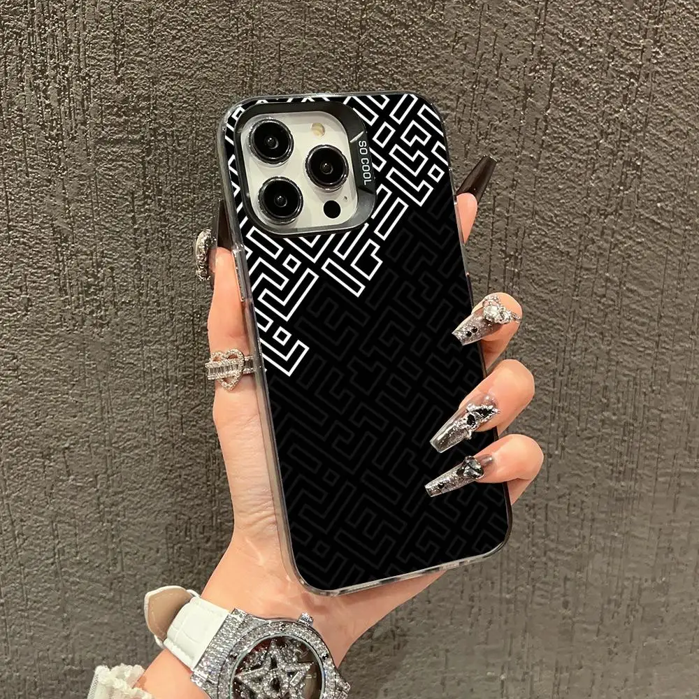 

Black and white maze design phone case for iPhone 16 15 14 13 12 11 Pro/ Max/Plus shock-proof rear cover anti-fingerprint