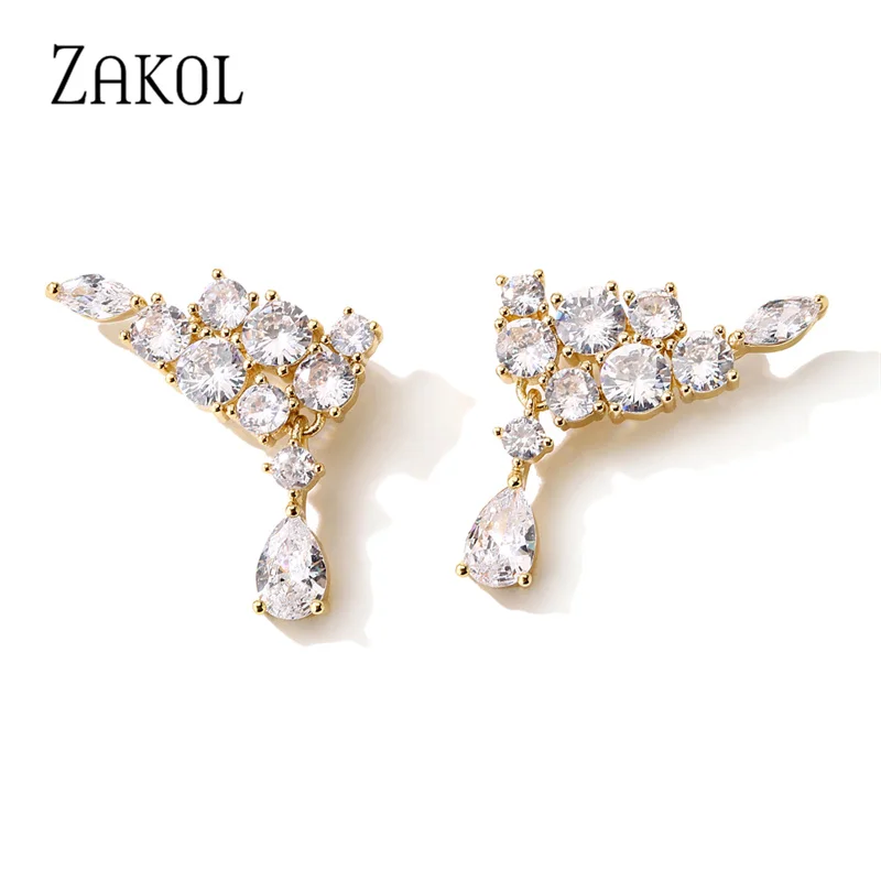 ZAKOL Fashion Water Drop Cubic Zirconia Dangle Earrings for Women Luxury Bridal Wedding Jewelry  EP2854