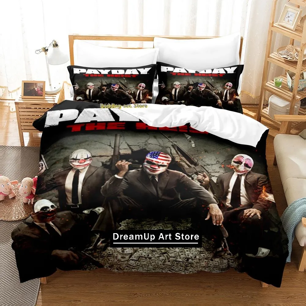 Game Payday Bedding Set Single Twin Full Queen King Size Bed Set Adult Kid Bedroom Duvetcover Sets Hip Hop Clown Anime Bed