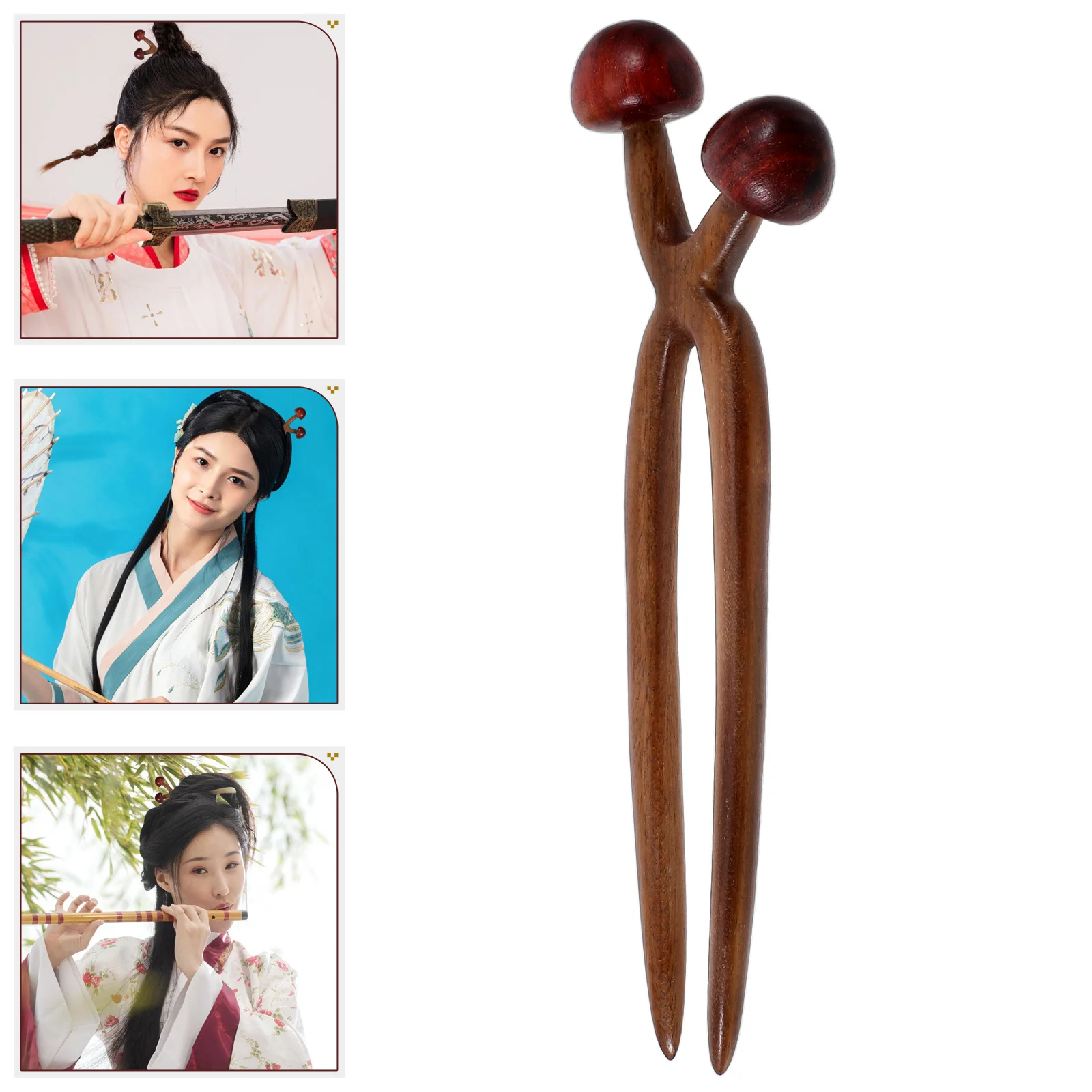 

Wooden Hairpin Green Sandalwood Mushroom Double Hair Sticks for Bun Hairstyles Vintage Accessories Women Girls Hair Tools