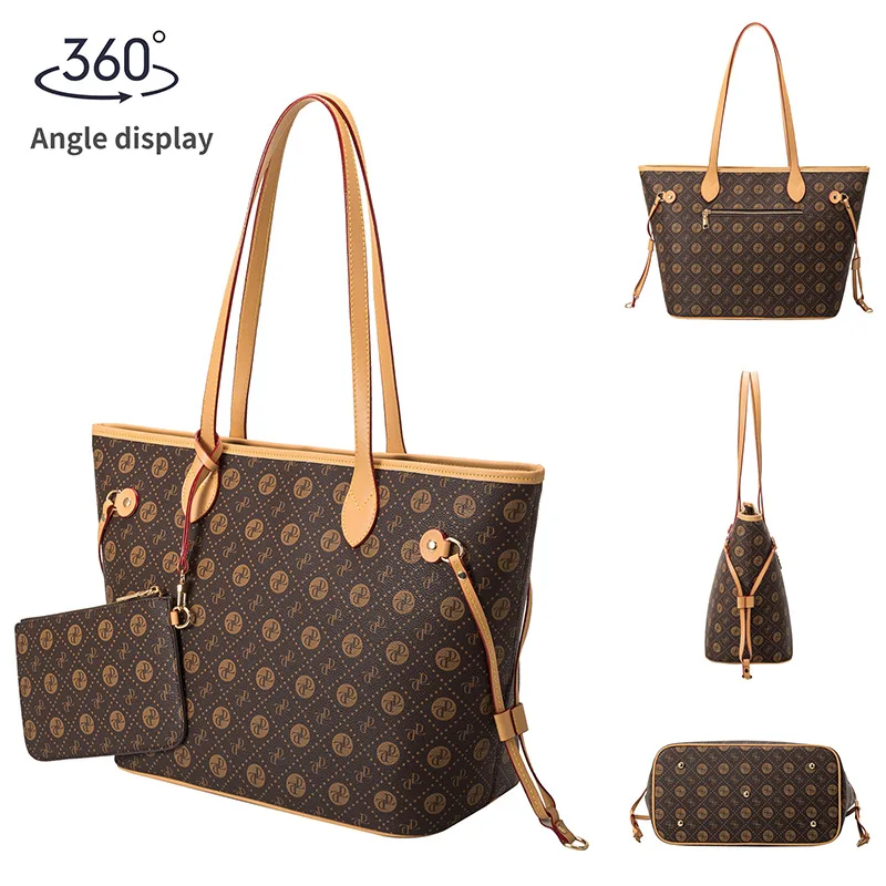 Luxury Flower Design PVC Leather Women\'s Composite Bag Large Capacity Coffee Female Diamond Lattice Floral Shopping Handbag