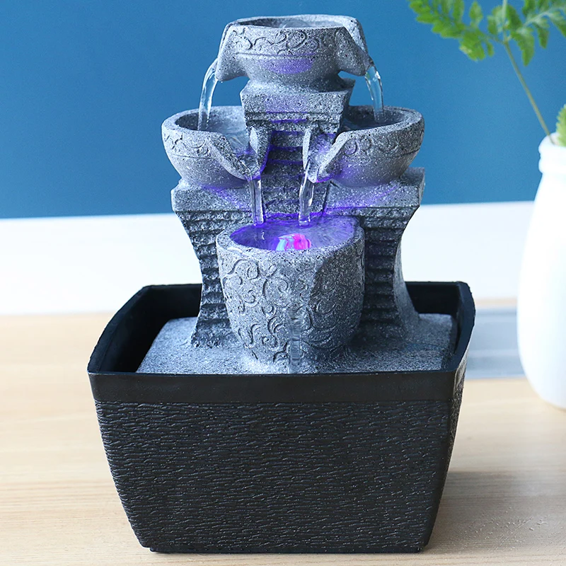 Resin Rock Three Layers Flowing Water Desktop Fountains Zen Meditation Peaceful Sound Fortune Ornaments  Air Humidifier