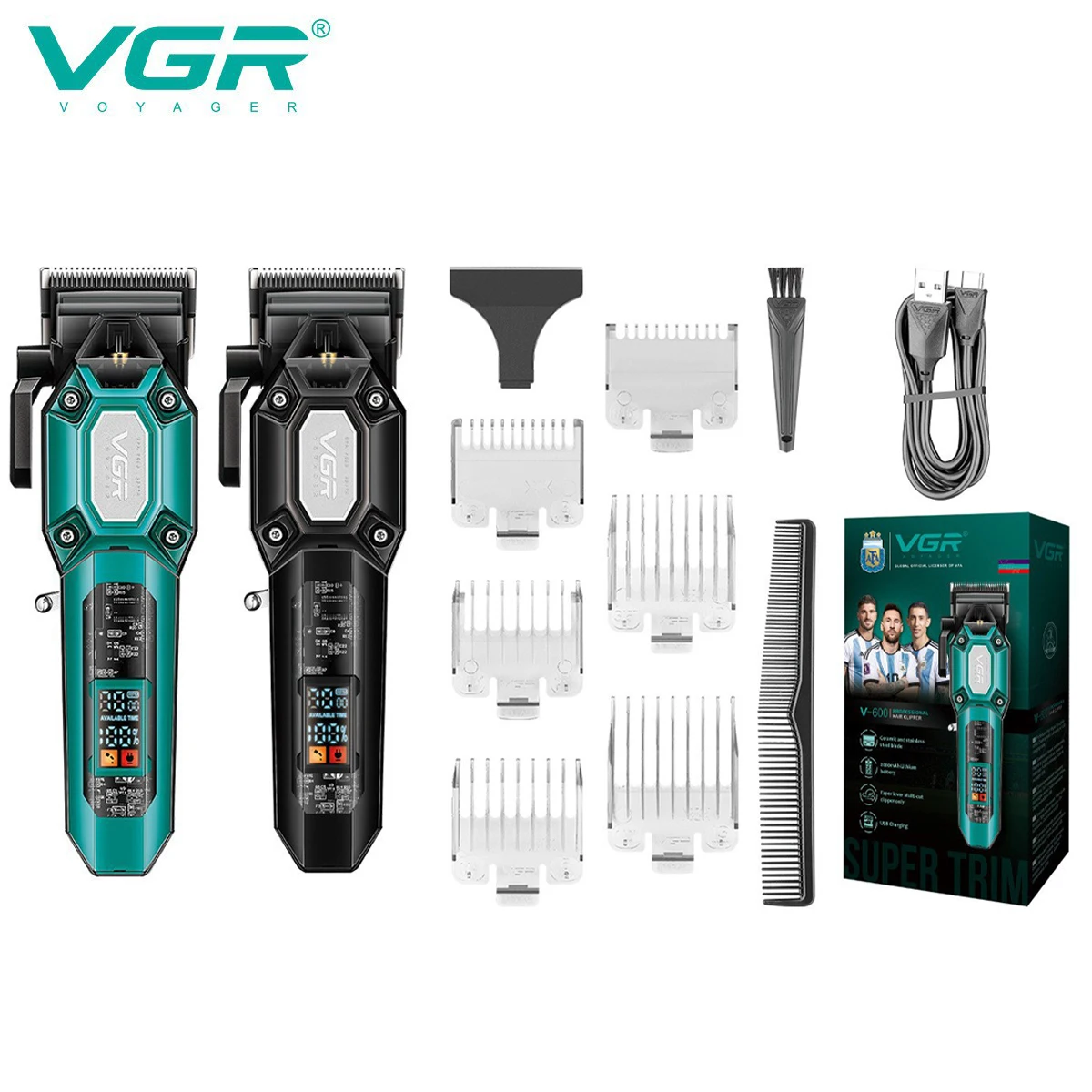 VGR 600 electric hair clipper transparent body hair trimmer LED intelligent digital display electric push shear powerful power c