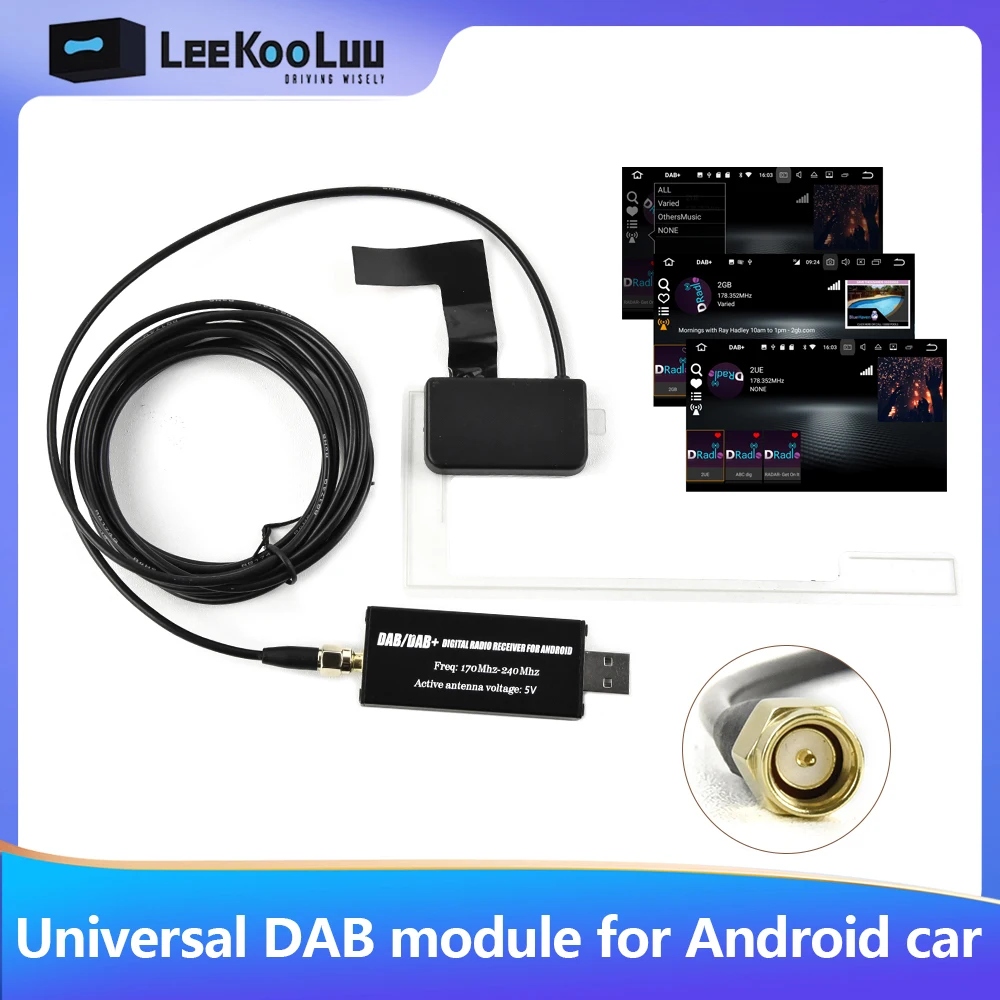 Leekooluu Car DAB+ Digital Radio Box DAB+ Receiver Antenna USB Interface Car DAB+ Box Portable for Android Car Radio