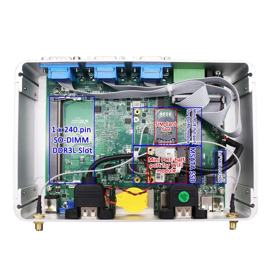 Прочный промышленный безвентиляторный мини-ПК Celeron J1900 i3 8130U 7100U 2 * Intel i225 Lans Компактный компьютер RS485 GPIO HD VGA WIFI