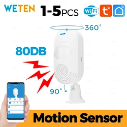 Tuya Wifi Motion Sensor Human Body PIR Sensor with Siren Sound Alarm 80DB, Smart Life App for Home Automation Smart Alarm System