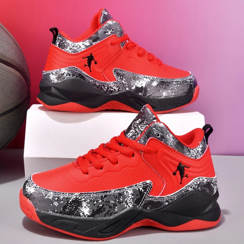 売れ筋の男の子向けブランドのバスケットボールシューズ、子供用スポーツシューズ、厚底で滑りにくいおしゃれな女の子用アウトドアトレーニングシューズ