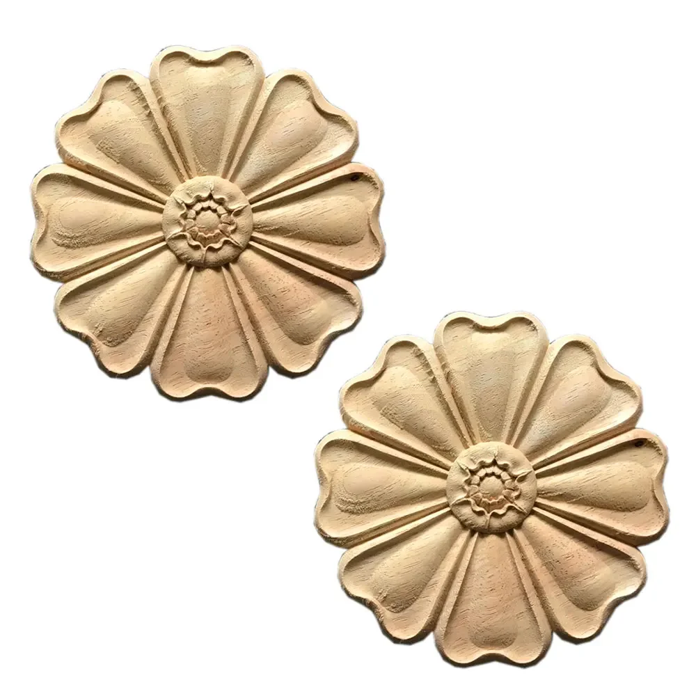 2pcs Exquisite Retro Wood Craft Onlay Wood Applique Wood Decal Round Wooden Woodcarving Decor Home Decoration Corner Window 20cm