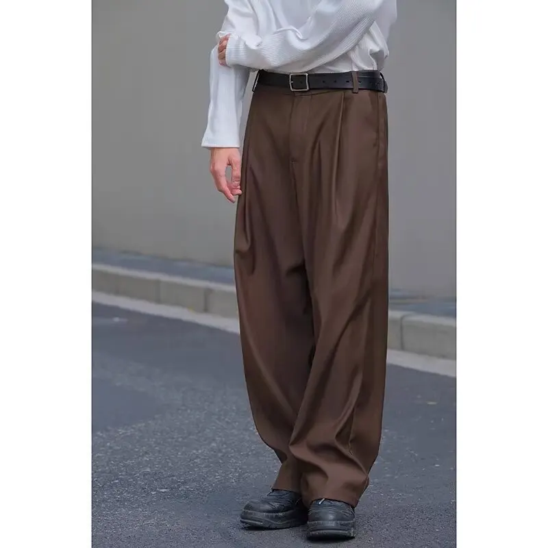 

Spring Autumn Men's Casual Loose Straight Button Suit Pants Korean Fashion Business Solid Gentleman Straight Trousers