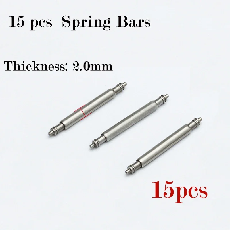 15pcs 2.0mm Diameter Spring Bars Watch Band Connector Pin Strap Stainless Steel Link Pin 2mm Thickness Watches Part Spring Rod