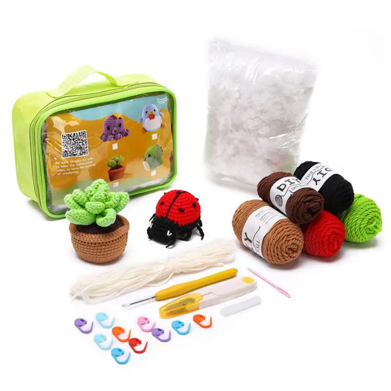 

Woobles Crochet Kit For Beginners Woobles Crochet Kit Beginner Succulents And Ladybug DIY Beginner Crochet Kit With Easy Peasy