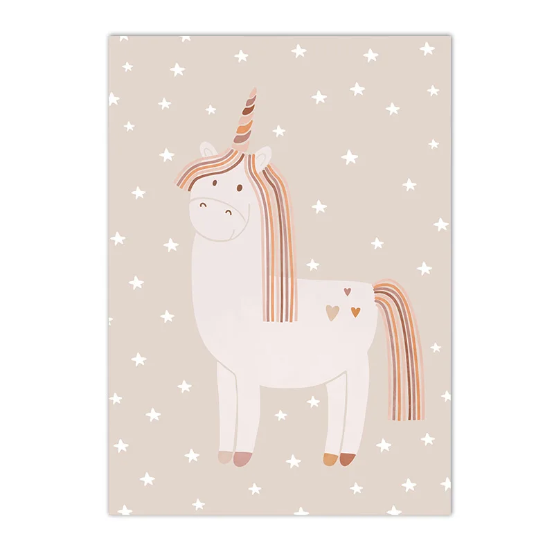 Sun Heart Rainbow Wall Art Poster Cactus Bear Alpaca Canvas Paintings Nursery Print Unicorn Posters Boho Picture Baby Room De