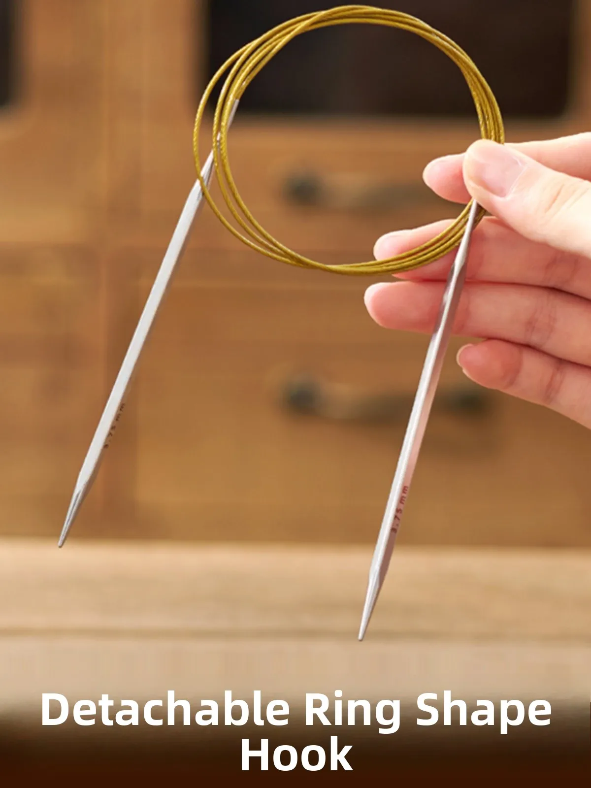 خيط ذهبي قابل للفصل، إبرة حلقية يدوية الصنع لصنع وشاح الحياكة، إبرة دائرية للسترات، أدوات وخيوط خياطة منزلية.