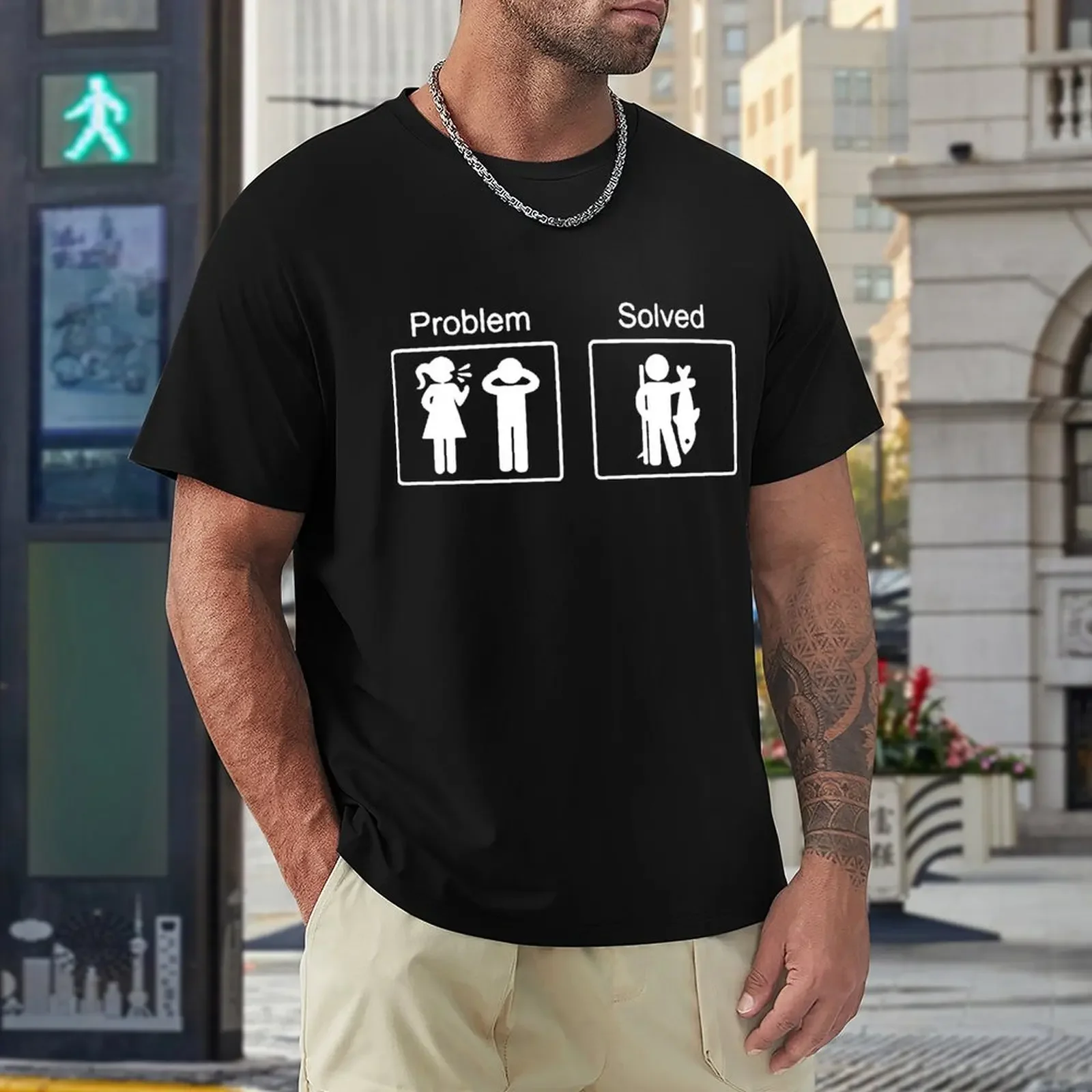 Funny Birthday Gifts Problem Solved T-shirt For Men Fishinger Fisherman Comedy Father Dad Cotton T Shirt Tshirt Summer Tops Tee