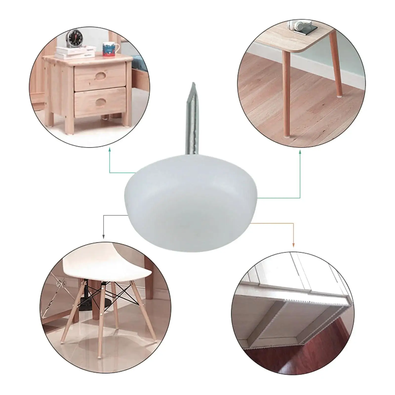 50/100 White Nylon Wooden Chair Table Furniture Leg Bottom Feet Plastic Pad Glide Skid Nails Floor Protector 14/18/20mm Diameter