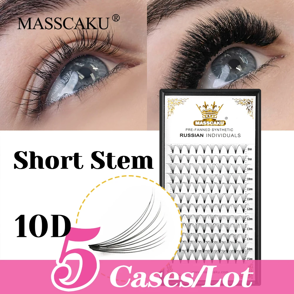 

New Style MASSCAKU 5cases/lot 8-15mm and Mix Size Cashmere Makeup Lashes Ribbon Thin Root Short Stem Eyelash without Scattering