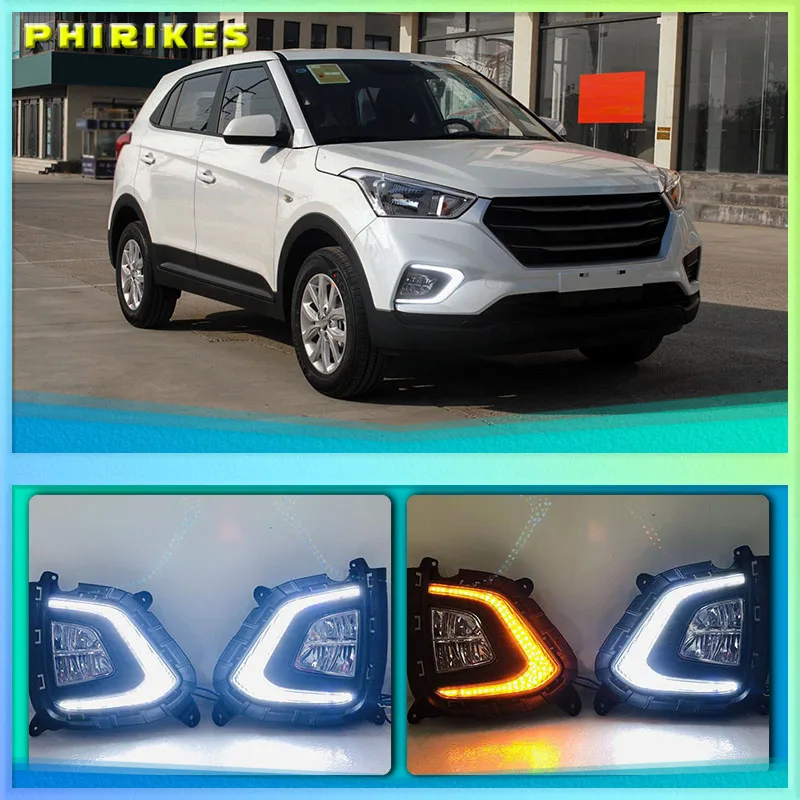 

2PCS DRL LED Daytime Running Light fog lamp Cover DRL with yellow turn signal For Hyundai Creta IX25 2017 2018 2019 2020