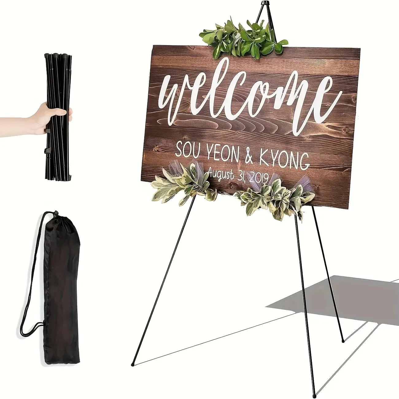 easel stand for display portable foldable metal easel easels for signs wedding logos, arts, painting, adjustable floor easel