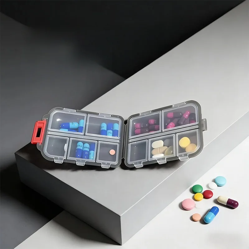 Double layer small medicine box, portable pill box, transparent 10 compartment sealed medicine storage box