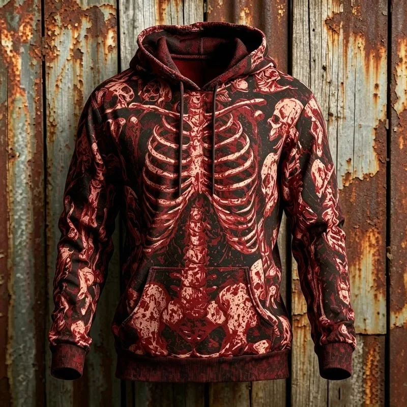 Men Halloween Human Skeleton Muscle 3D Full‑Print Hoodie Anatomical Bone Organ Pattern Drawstring Pocket Horror Party Pullover