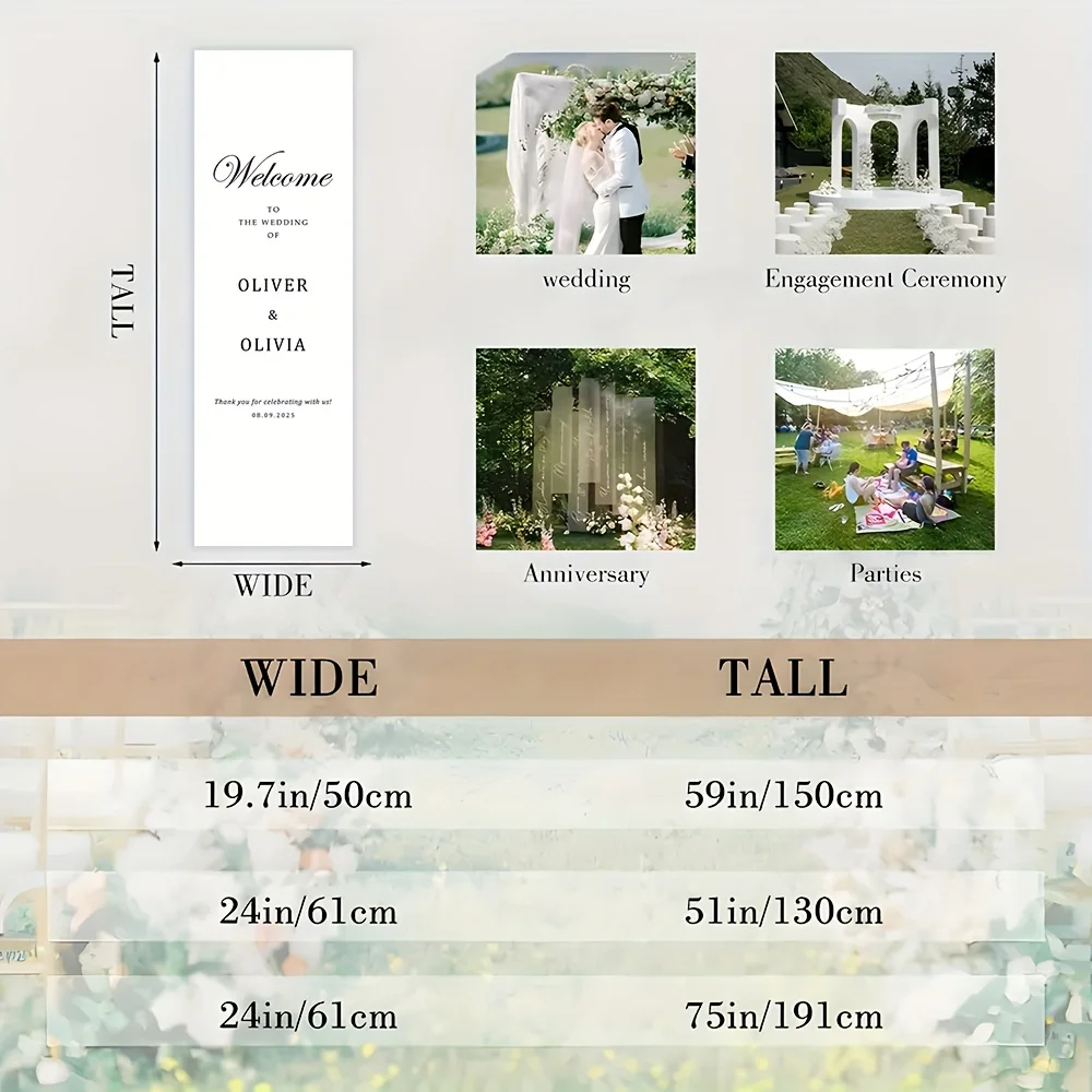1pc Personalized Wedding Arch Banner with Bride & Groom Names, Date, Elegant Decoration Wedding Party, Engagement, Anniversary