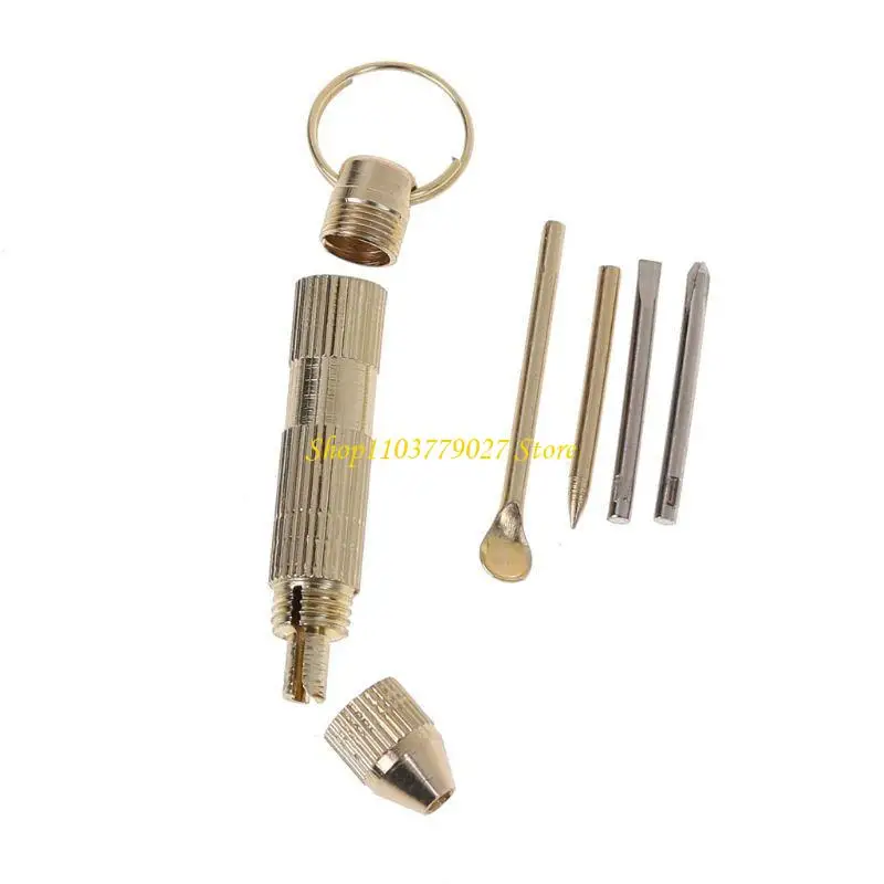 C4DF 4 in1 Mini Portable Golden Opener Screwdrivers Ear Pick Ear Cleaner Keychain