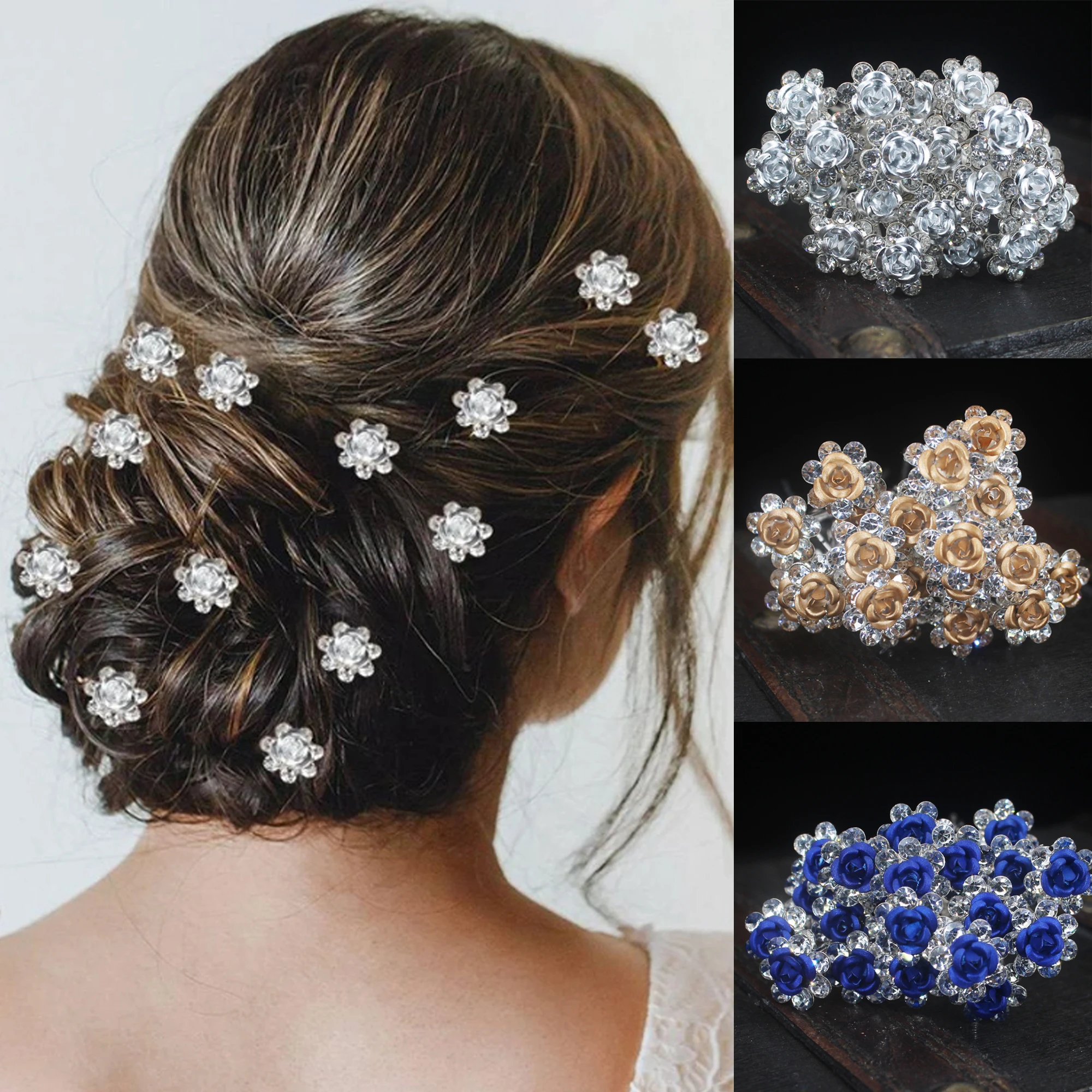 20pcs set U Shape Rose Hairpins For Bridal Women Girls Crystal Hair Clip Pins Birde Hair Accessories Hair Styling Tools
