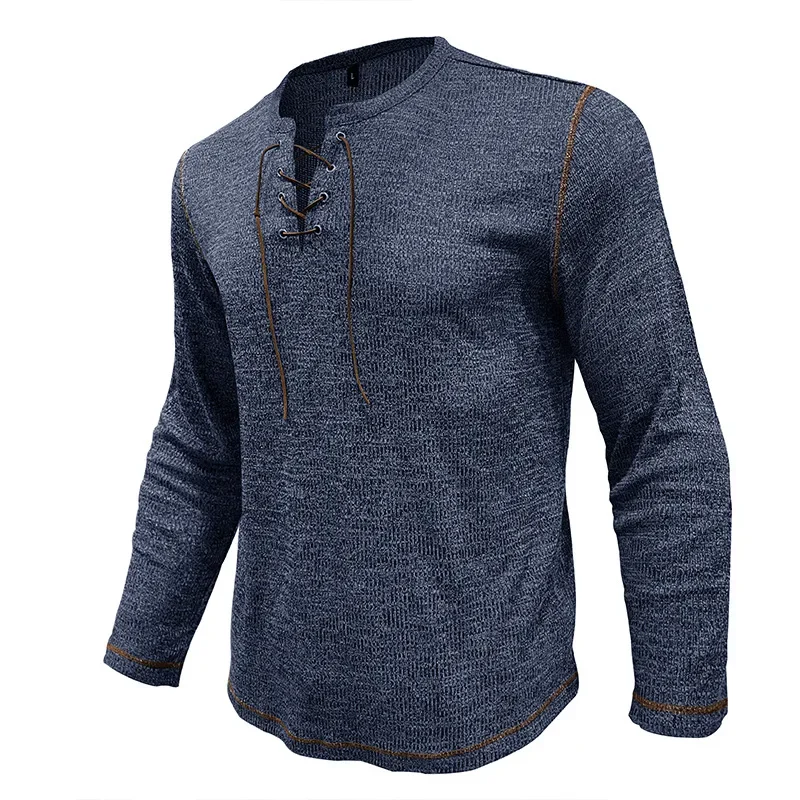 الرجال تي شيرت الخريف الدانتيل متابعة محبوك تي شيرت كم طويل ضيق رجل عادية موضة الأساسية سترة بلايز ربيع رجالي تي شيرت