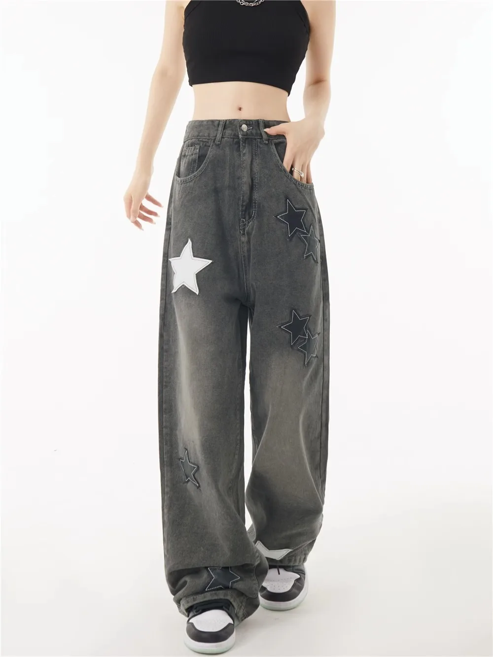 

American High Street High Waist Jeans Pants South Korea Fashion Women's Baggy Y2K Wide Leg Denim Trouser Female Clothes