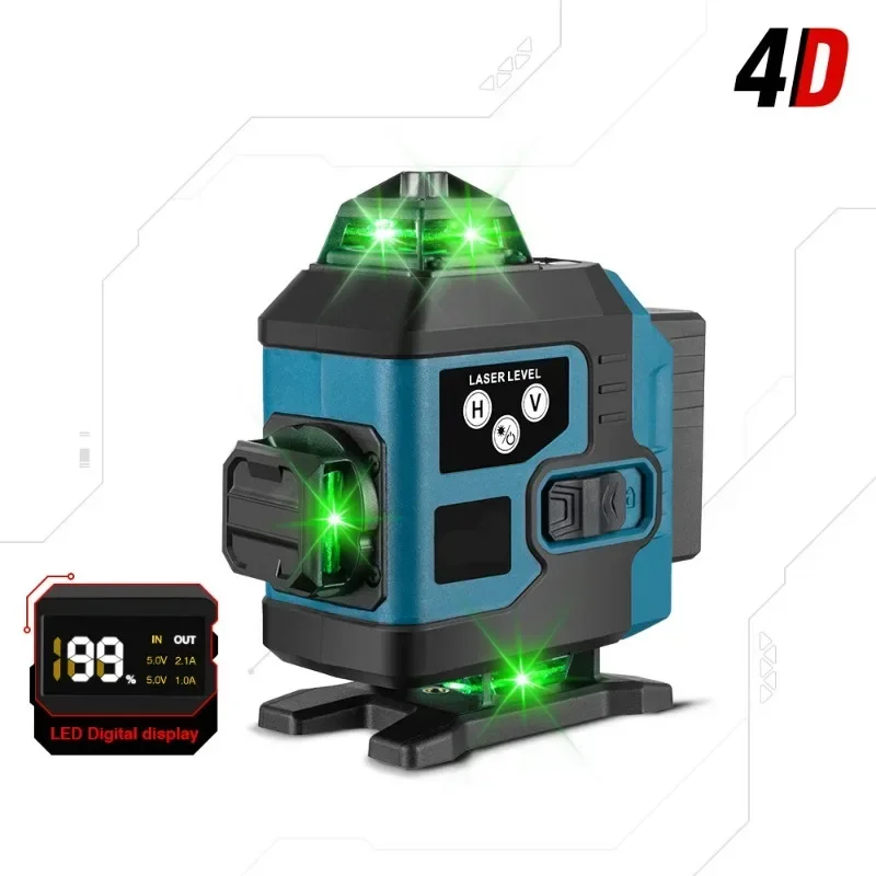 2024 portable 16 line infrared 360° laser level 4d with green light construction tools angle ruler2400ma wall tiling