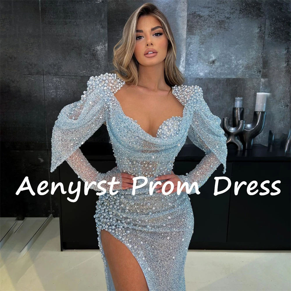 Aenyrst-Querida Sexy Saudi Evening Dresses, Mermaid Sequin Pearls, Side Slit, Prom Dress, Floor Length, Vestidos de festa formais, Luxo