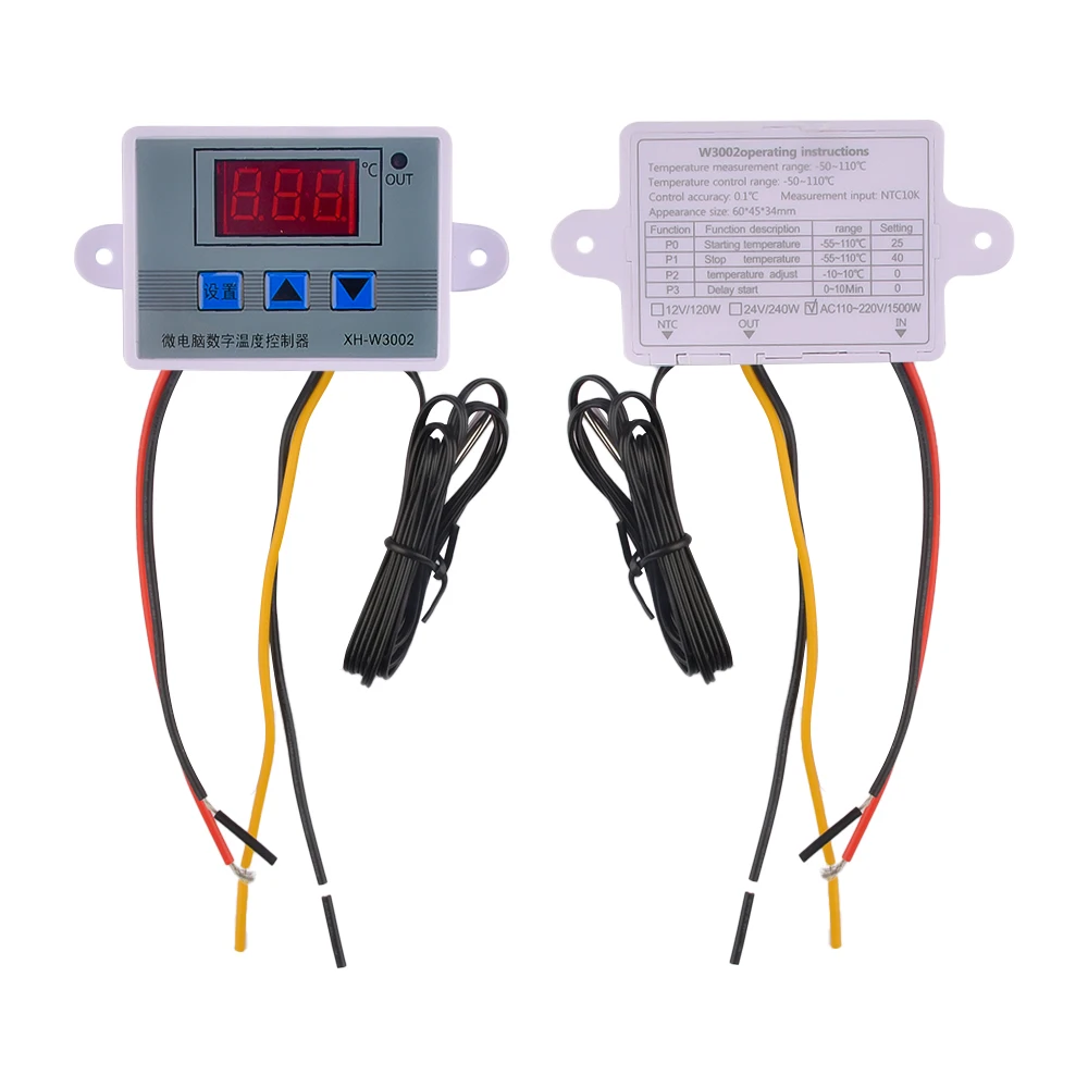 W3001/W3002 Digital Temperature Microcomputer Thermostat DC12V/24V AC220V with Probe Heat Cool Temp Thermostat Control Switch