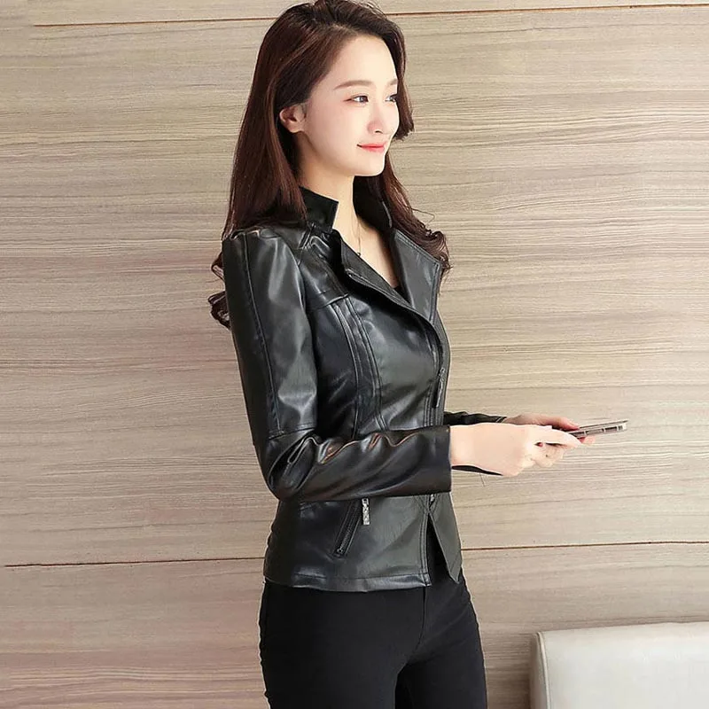 Women s 2023 Spring Autumn New Faux Leather  Womens Casual Slim Waterproof Windproof Basic Coats Short Female 