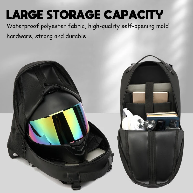 Motorcycle Backpack, Waterproof Helmet Bags for Laptop and IPad, Traveling Bag, Hiking School Bag with Reflective Strip