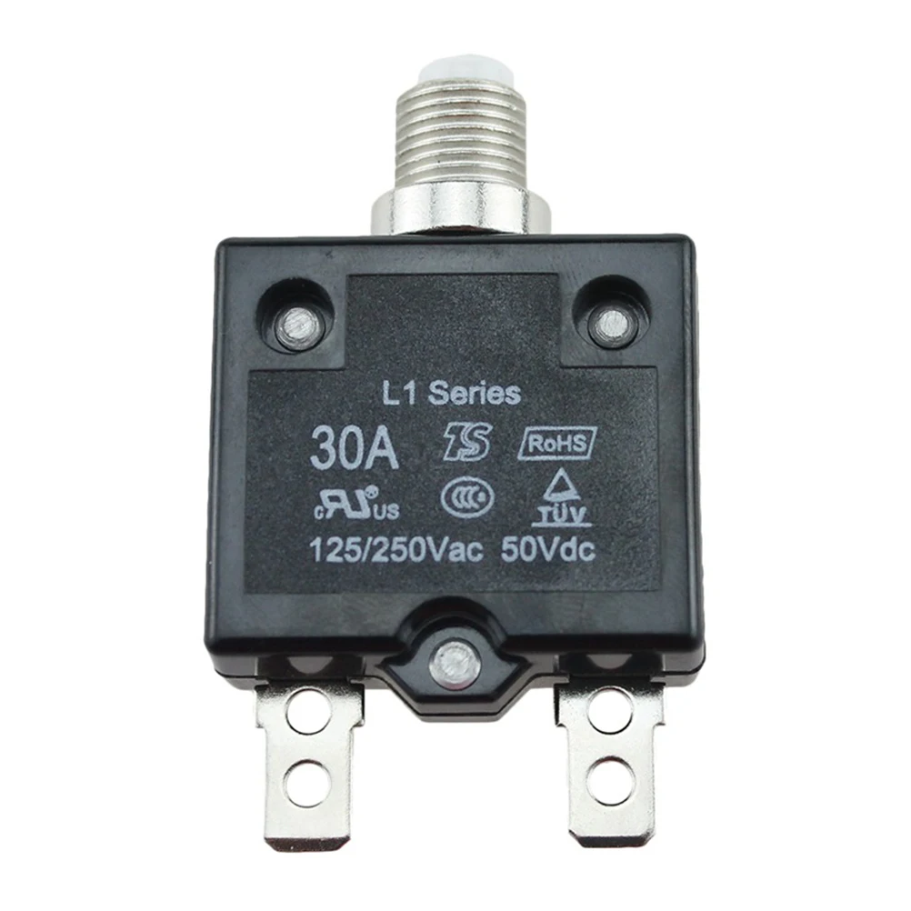 

Dc 50V Circuit Breaker 30A Overload Protector Fuse Reset Circuit Breaker For Car Winch Yacht Boat Vehicle 3/8Inch Mount Black