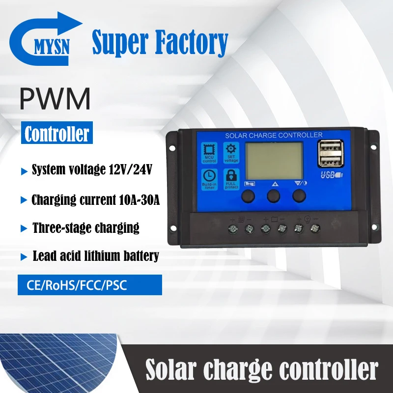 10-30A 12V24V High Quality PWM Solar Turbine Battery Charging Controller Low Wind Speed Boost Waterproof Heat Dissipation