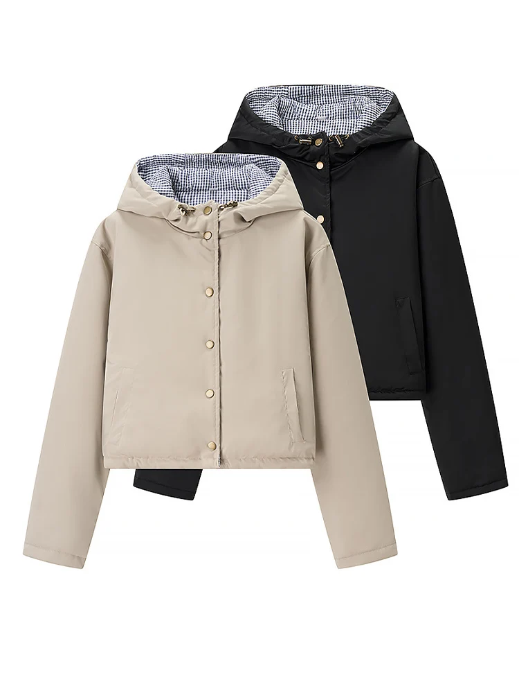 

European style new women's fashion versatile temperament simple two-sided wear hooded cotton coat