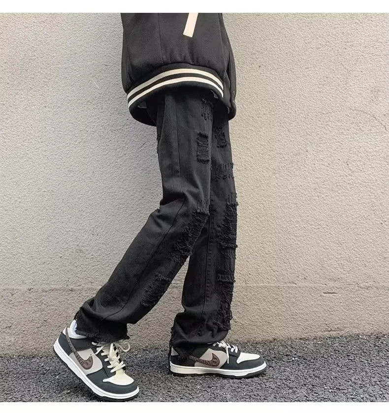 2024 spodnie y2k Streetwear weiß schlank zerrissen gestapelte Jeans Hosen für Männer Kleidung Gothic gebürstet lange Hosen Pantalones Hombre – Detail 9