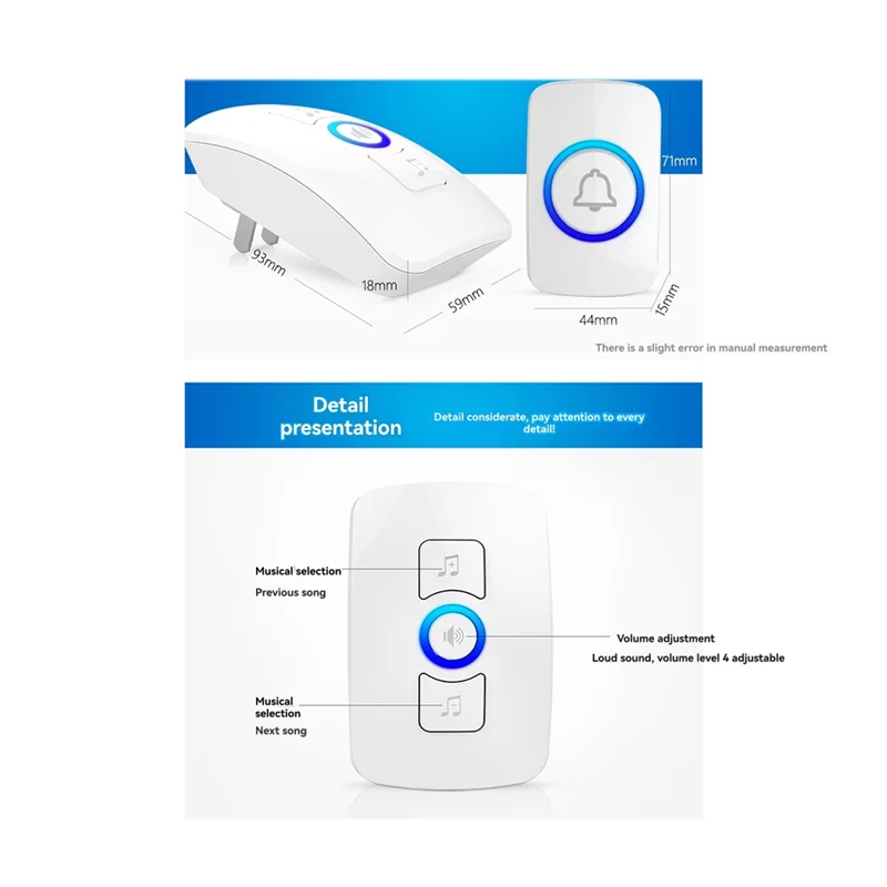 Wireless Doorbell Waterproof Welcome Chime Home Door Bell Intelligent 32 Songs Smart Alarm For Store Hotel US Plug