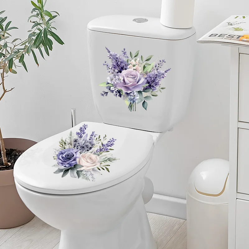Purple Flower Hyacinth Stickers Bathroom Toilet Stickers Home Wall Waterproof Wall Stickers Toilet Water Tank Decoration